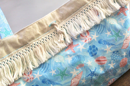 Large Organic Cotton Tote Bag - Seashells