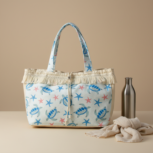 Large Organic Cotton Tote Bag - Turtles