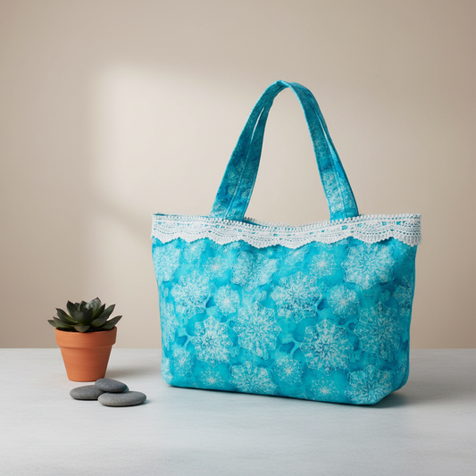 Professional studio shot of Organic Cotton Medium Tote Bag - Blue Mandala